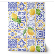 Azulejo de Acuarela Mediterráneo Patrón de Limón