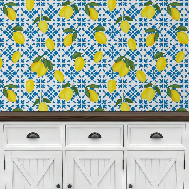Papel Pintado Azulejo Limón Azul Acuarela  (Subido por el creador)