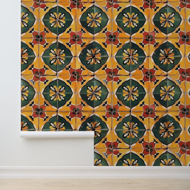 Papel Pintado Azulejo mexicano verde Talavera (Solicitud)