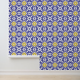 Papel Pintado Azulejo portugués baldosas azules Mediterráneo