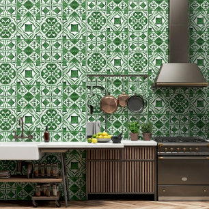 Papel Pintado Azulejo portugués verde y blanco decoración de par