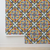 Azulejo siciliano de mayólica floral rojo azafrán