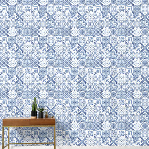 Papel Pintado azulejos adorno imprimir patrón ilustracion azul