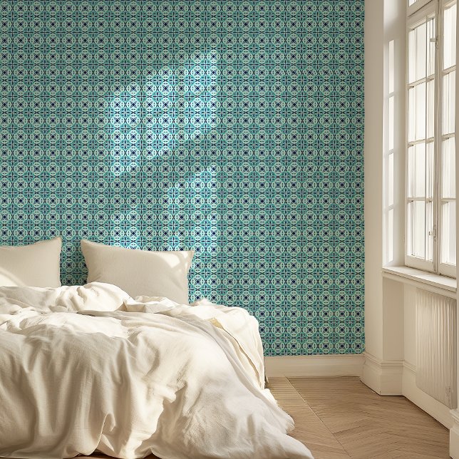Papel Pintado Azulejos de mosaico azul y teal inspirados (Subido por el creador)