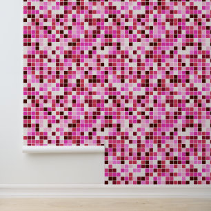 Papel Pintado Azulejos de Piscina, Baldosas Mosaico Rosa, Patrón