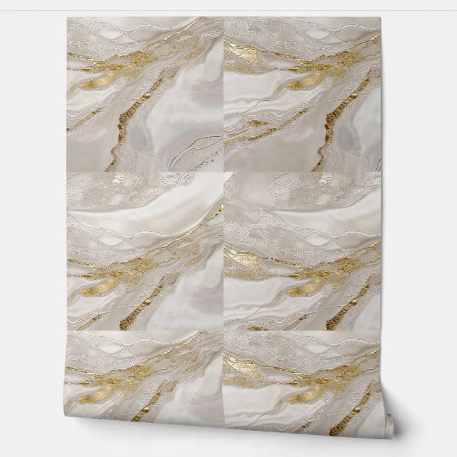 Papel Pintado Azulejos de yeso de oro blanco (Desenrollar)