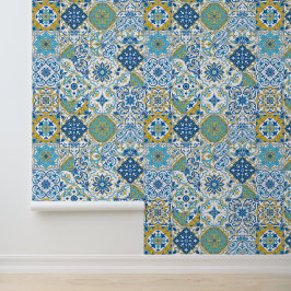 Papel Pintado Azulejos en azul y amarillo