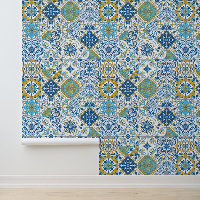 Papel Pintado Azulejos en azul y amarillo (Solicitud)