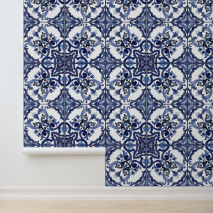 Papel Pintado Azulejos italianos sicilianos de majólica azules y