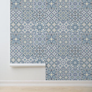 Papel Pintado Azulejos Mediterráneos, Marroquíes, Mayólica, Azul