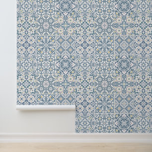 Papel Pintado Azulejos Mediterráneos, Marroquíes, Mayólica, Azul