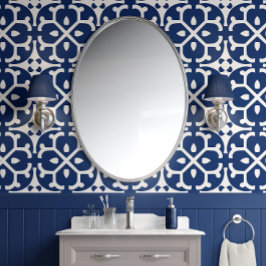 Papel Pintado Azure Blossom Tiles - Naval y Blanco - Ecléctico