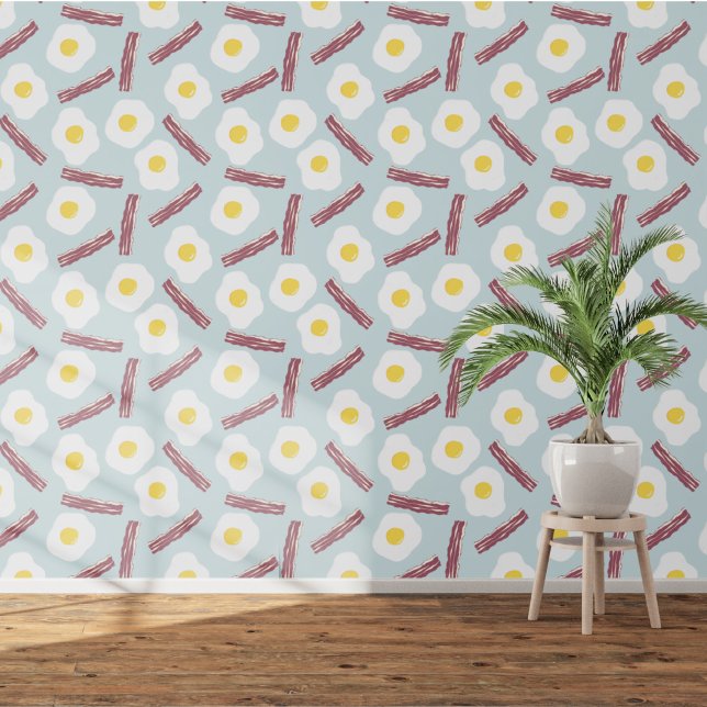Papel Pintado Bacon y Huevo (Fun bacon and egg food themed wallpaper)