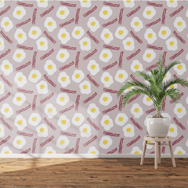 Papel Pintado Bacon y Huevo (Fun bacon and egg food themed wallpaper)