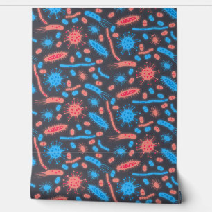 Papel Pintado Bacteria Brillante Microorganismo rosa azul