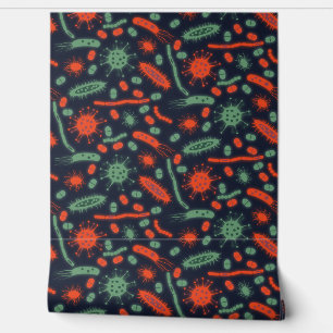 Papel Pintado Bacteria Brillante Microorganismo verde rojo