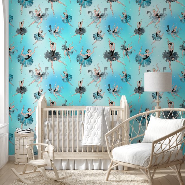 Papel Pintado Bailarines de ballet sobre tonos de azul (Niños)