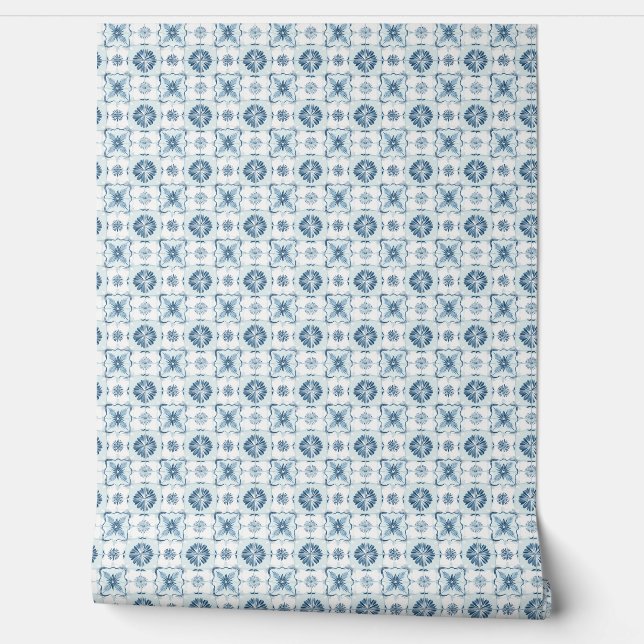 Papel Pintado Baldosas de armonía oceánica Mini Suave Verde azul (Desenrollar)