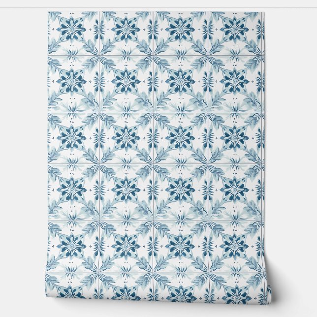 Papel Pintado Baldosas de flores costeras Petite - Blandas Verde (Desenrollar)