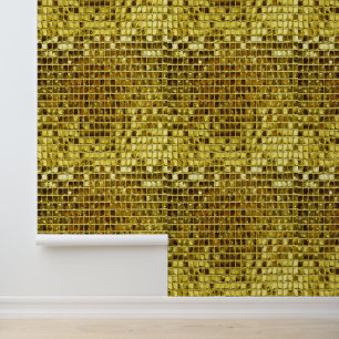 Papel Pintado Baldosas de mosaico de oro Elegante de piel y palo