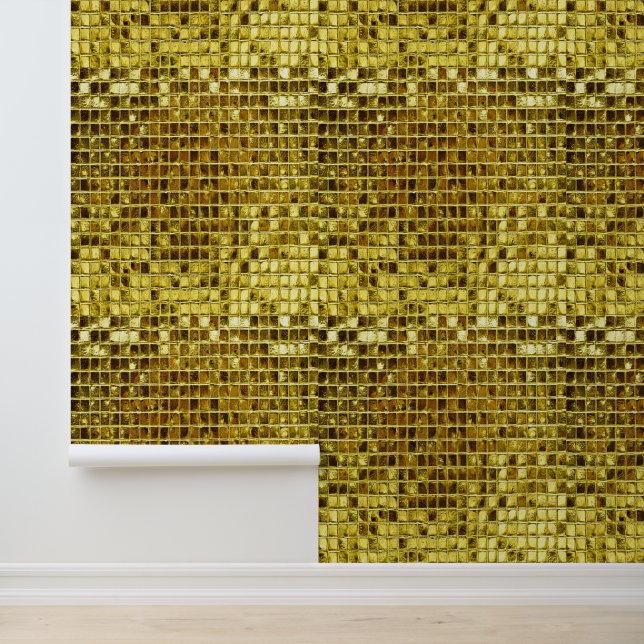 Papel Pintado Baldosas de mosaico de oro Elegante de piel y palo (Solicitud)