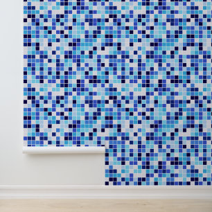 Papel Pintado Baldosas de piscina, mosaicos azules, patrón geomé