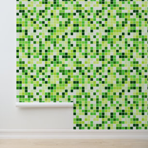 Papel Pintado Baldosas de piscina, mosaicos verdes, patrón geomé