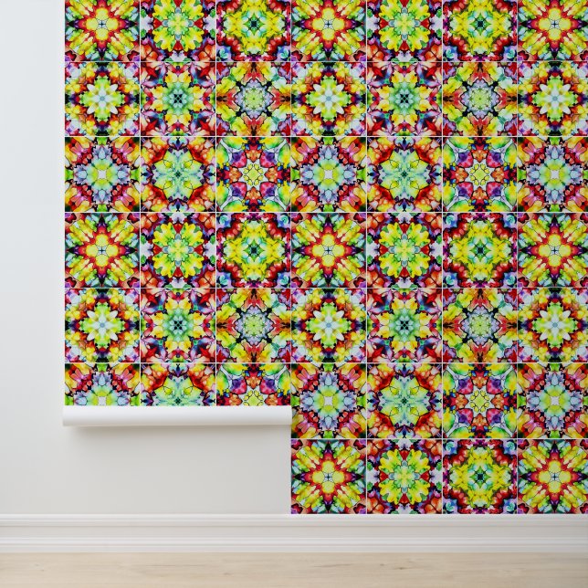 Papel Pintado Baldosas mediterráneas, mosaicos de tinta de alcoh (Solicitud)