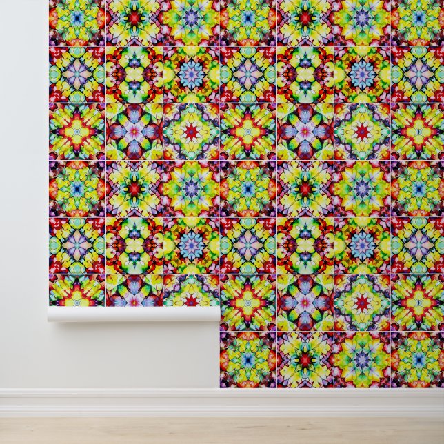 Papel Pintado Baldosas mediterráneas, mosaicos de tinta de alcoh (Solicitud)