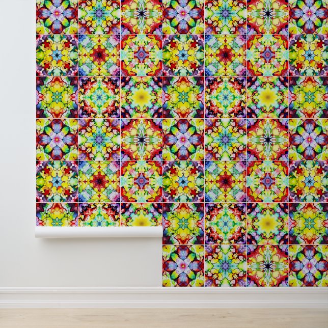 Papel Pintado Baldosas mediterráneas, mosaicos de tinta de alcoh (Solicitud)