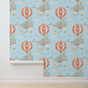 Papel Pintado Ballena voladora y animales caprichosos azul claro
