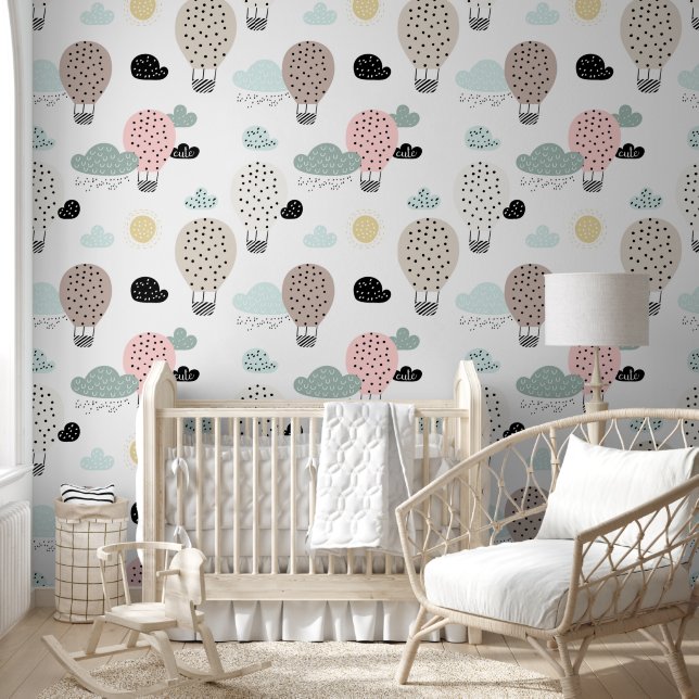 Papel Pintado Balón De Aire Caliente De Pastel En Nubes Nursera (Niños)
