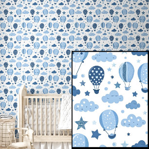 Papel Pintado Balones de aire caliente azul lindo Estrellas y nu