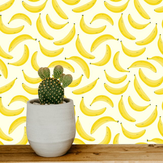 Papel Pintado Banana divertida (Fun Banana cream and yellow patterned wallpaper)