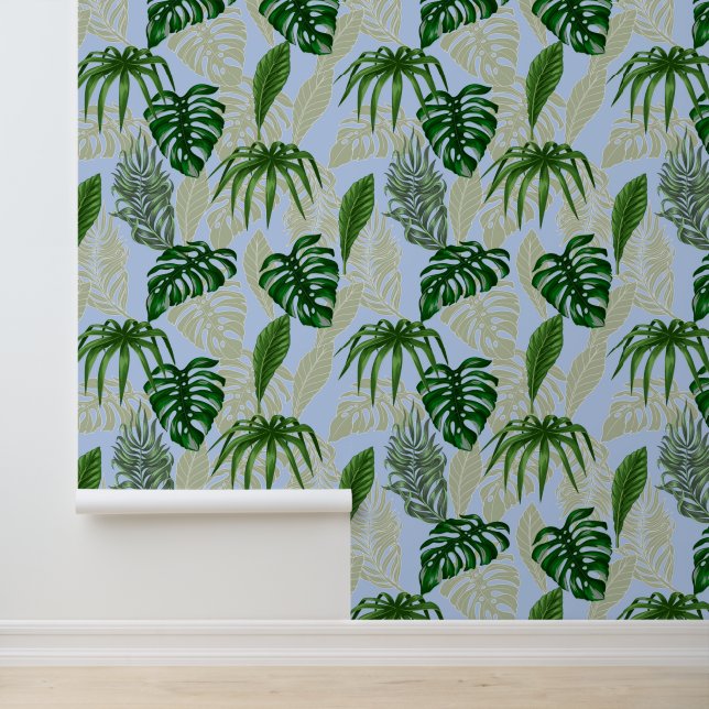 Papel Pintado Banana tropical, palm & Monstera deja azul coral (Solicitud)