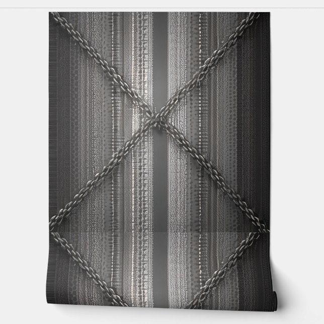 Papel Pintado Banda gris negrita con cadenas cruzadas (Desenrollar)
