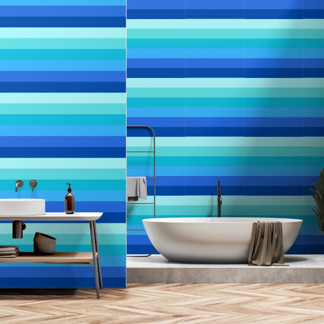 Papel Pintado Banda horizontal azul oceánica (Baño)