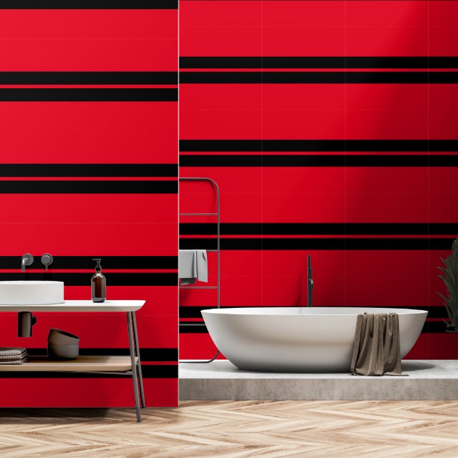 Papel Pintado Banda Horizontal Negra Y Roja (Baño)