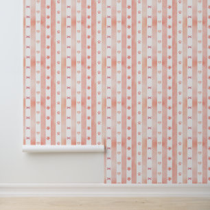 Papel Pintado Banda rosa y blanca - Corazón, Rosa, Papas