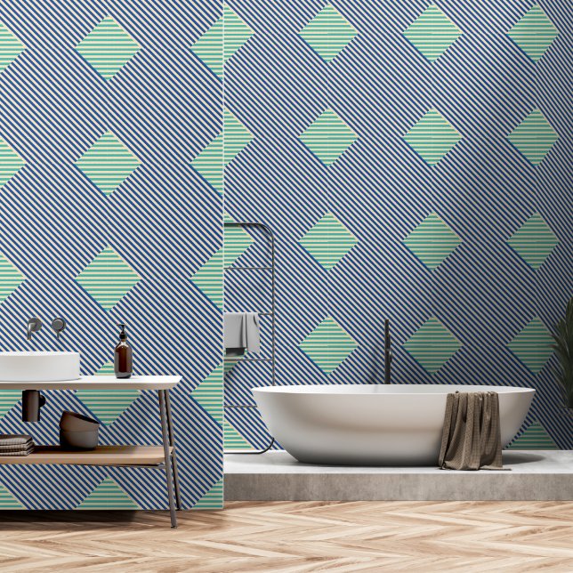 Papel Pintado Banda verde azul de diamante (Baño)
