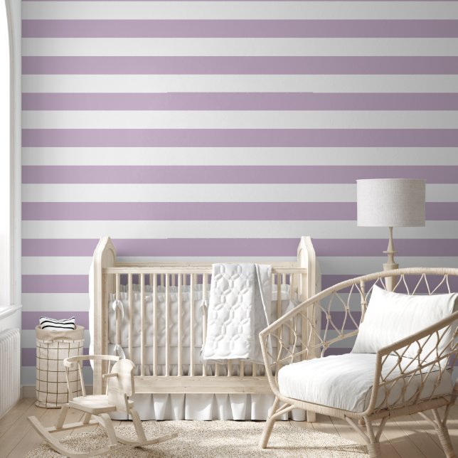 Papel Pintado Bandas horizontales lilac púrpura y blanca (Niños)