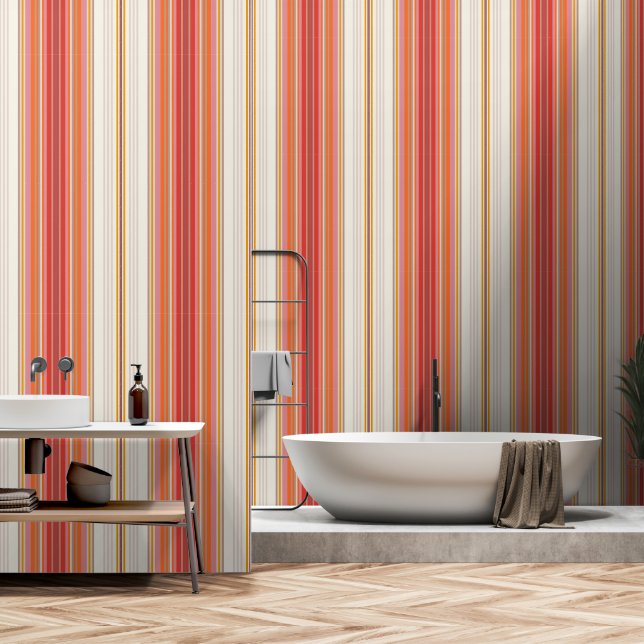 Papel Pintado Bandas Retro Rojo (Baño)