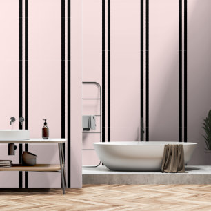Papel Pintado Bandas verticales negras sobre rosado pastel