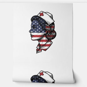 Papel Pintado Bandera Americana Vintage Perfil de Enfermera Dise