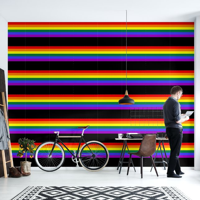 Papel Pintado Bandera del orgullo LGBTQ en negro (Sala de estar)