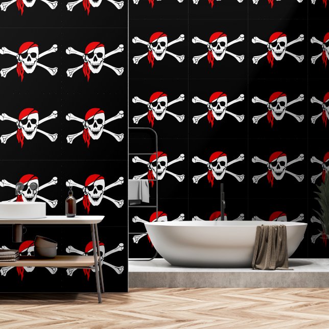 Papel Pintado Bandera pirata de Bandana roja negra (Baño)