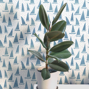 Papel Pintado Barco de Vela Azul y Blanco Costero