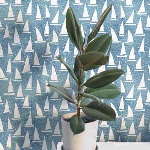 Papel Pintado Barco de Vela Costero Azul y Blanco