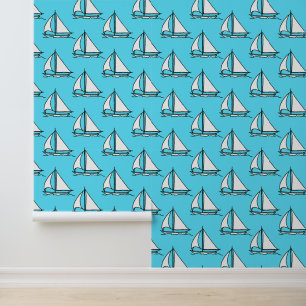 Papel Pintado Barcos De Navegación Con Patrón De Mar Azul