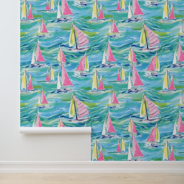 Papel Pintado Barcos de vela color Palm Beach Preppy (Solicitud)